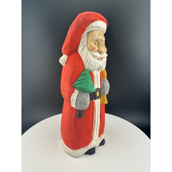 Hand-Carved Folk Santa Claus Statue - Picture 6 of 8